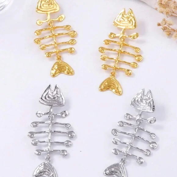 2/$30šµ Fish Earrings Gold Wire Italy Coastal Ocean Beach Mediterranean Sardine - Picture 5 of 12